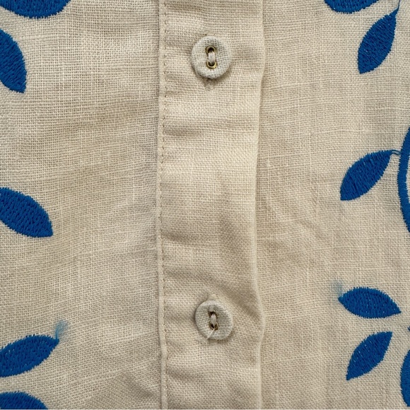 VRG Grl Blouse Sunsets Capri Linen Natural Button Down Collared Embroidered Sz 8 - Picture 15 of 16